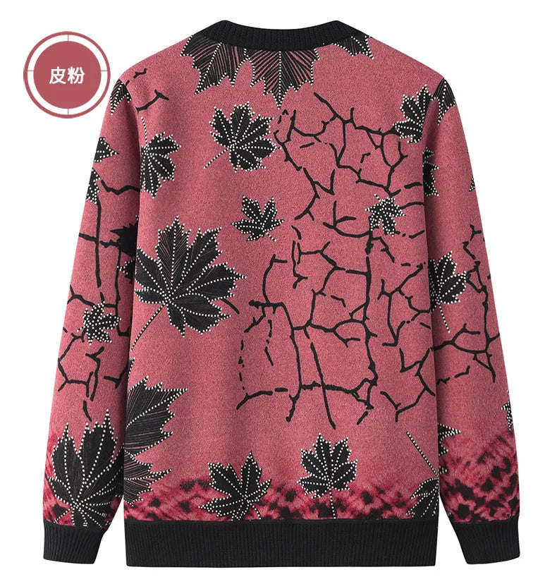 Sweater Women New Thicken Velvet Winter Cardigan Coat Printing Middle Aged Mother Knitting Jacket Grandma Warm Cardigans XL-4XL