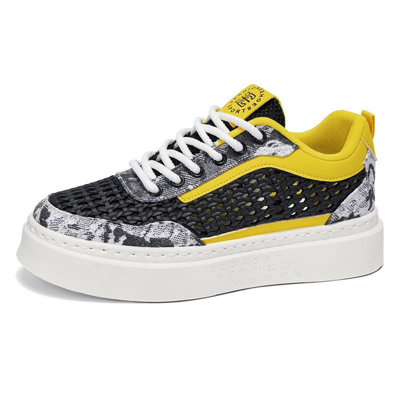Men's mesh hollow thick-sole casual shoes summer soft-sole comfort breathable outdoor flat walking shoes youth sports board shoe