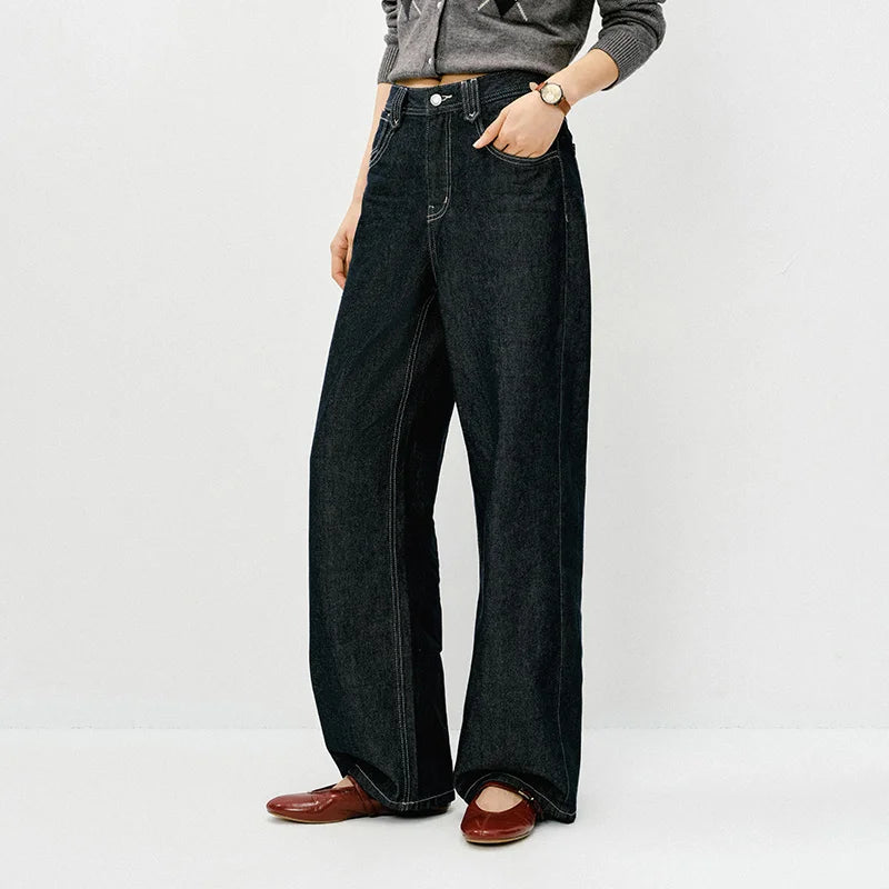 Semir Retro Jeans Women 2026 Spring Lyocell Blend Wide Leg Floor Length Hip Covering Leg Lengthening Trendy Trousers
