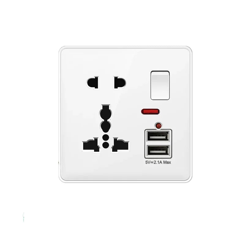 Depoguye White wall power button, international general button light switch, household bedroom switch with socket 220V 86mm*86mm