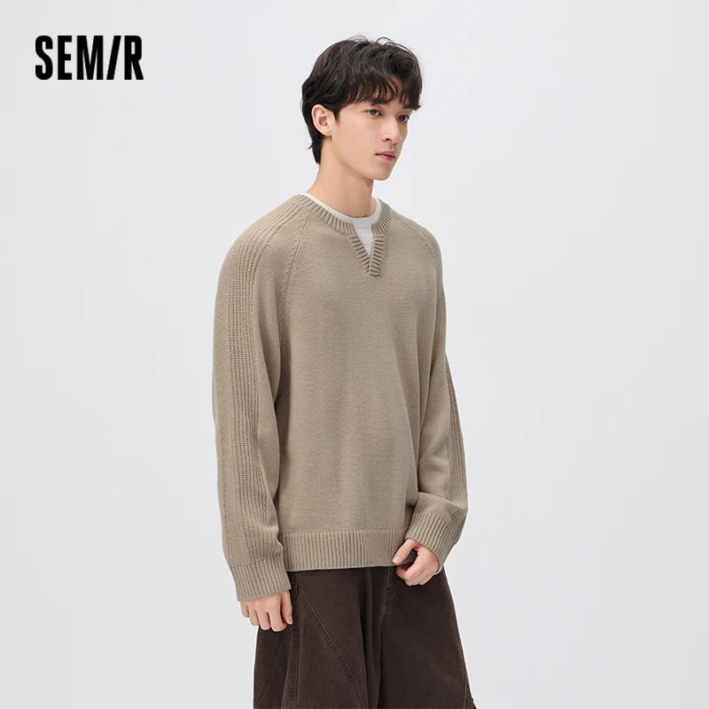 Semir Men Knit Sweater Layered Look Crew Neck Panel Design Raglan Sleeve 2026 New Winter Daily Wear Urban Casual Style