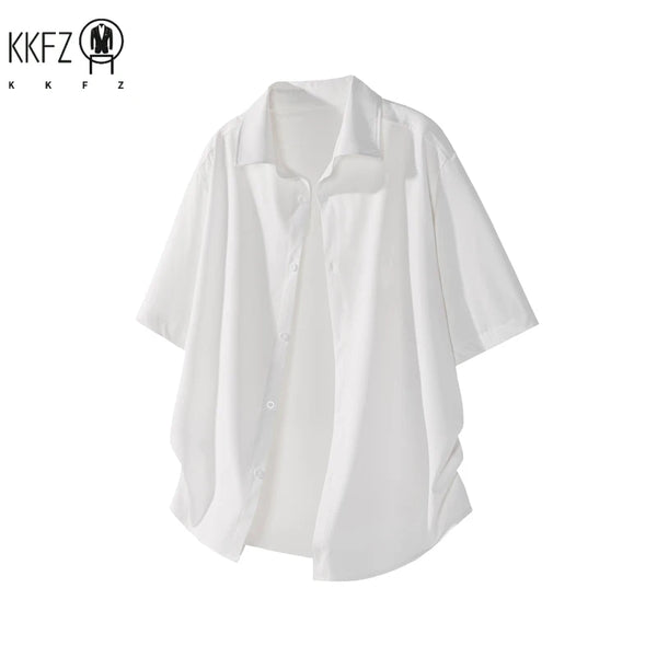 Mens Lightweight Loose Short Sleeve Shirt Lapel Collar Full Button Design Suitable For Vacation Hangout And Leisure Scenes