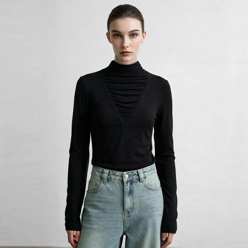 អាវយឺតដៃវែង Amii Pile Collar Slim Fit Elegant Comter Minimalist Versatile Winter 2026 Tops សម្រាប់ស្ត្រី 12644048