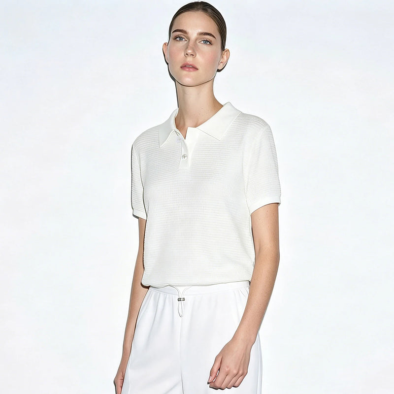Amii Women's Knit Top 2026 Summer New Lapel Collar Half Placket Loose Sweater Casual Short Cropped Pullover For Women 12642134
