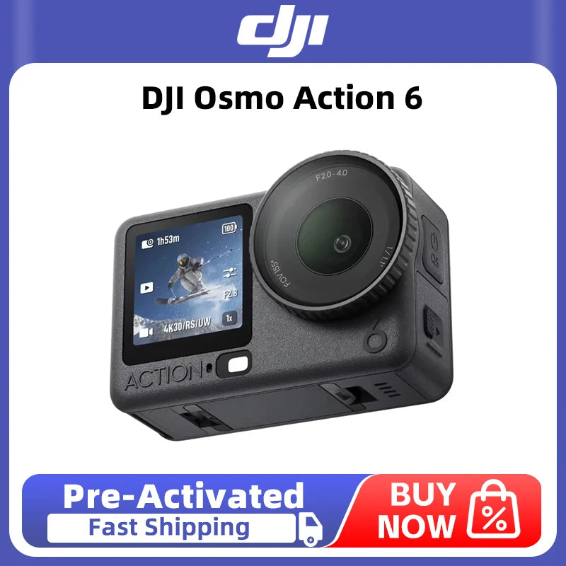 DJI Osmo Action 6 All-New 1/1.1-Inch Square Sensor Variable Aperture f/2.0-f/4.0 Cold-Resistant & 4-Hour Battery Life