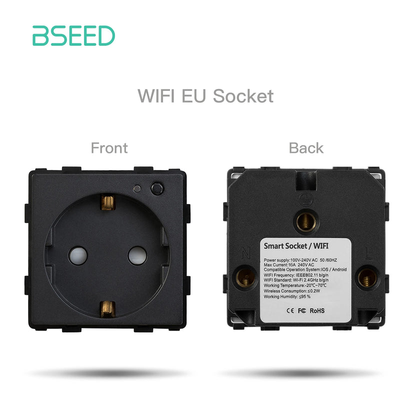 BSEED WIFI Touch Light Switch Part Smart Wifi Switch Function DIY Part EU Wifi Socket Outlets Parts Glass Panel Only Black