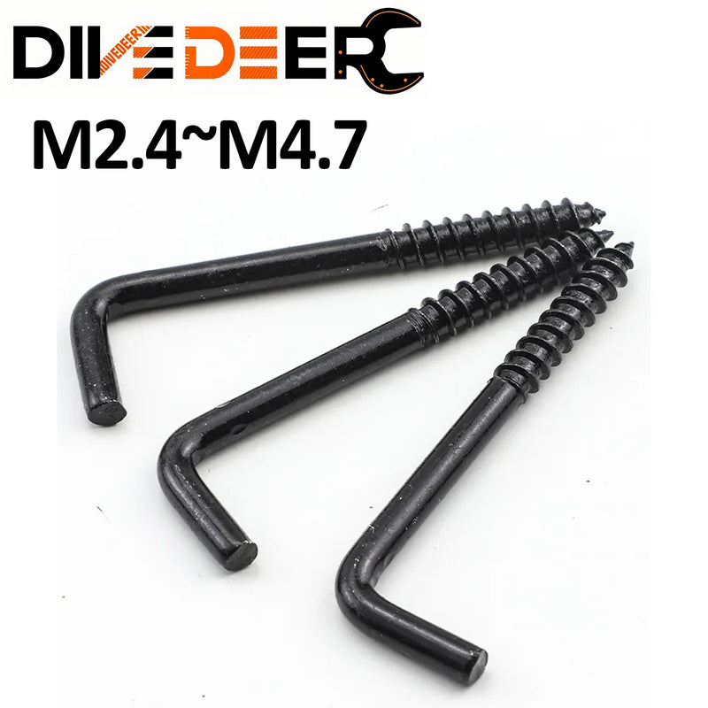 10/20pcs L Shaped Hooks Screw in Ceiling Hooks M2.4 M2.5 M2.8 M3.4 M3.7 M3.8 M4.7 Black 7 Shape Right Angle Hooks