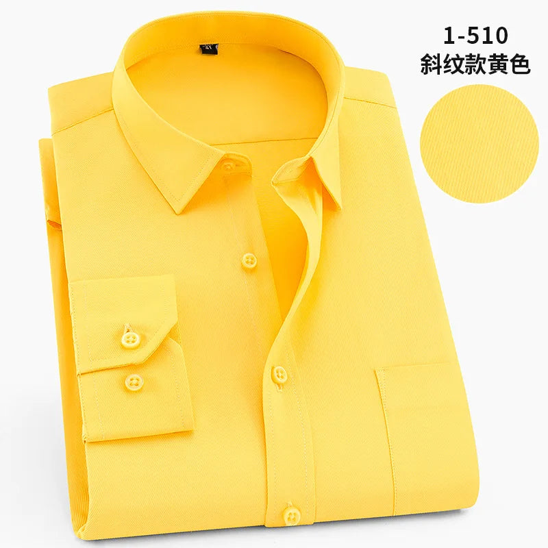 White Men Twill Long Sleeve Shirt,Single Breasted Lapel Asian Size Shirts,Wedding/Business/Office/Casual Tops Camisas,M-8XL 9XL
