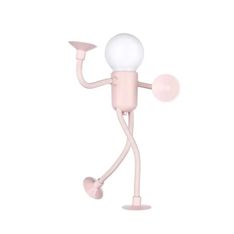 Cute Modern Mini Tabletop Desk Lamp with Suction Cup Night Light Portable Cartoon Sportsman Bulb Bendable Shelves Decor