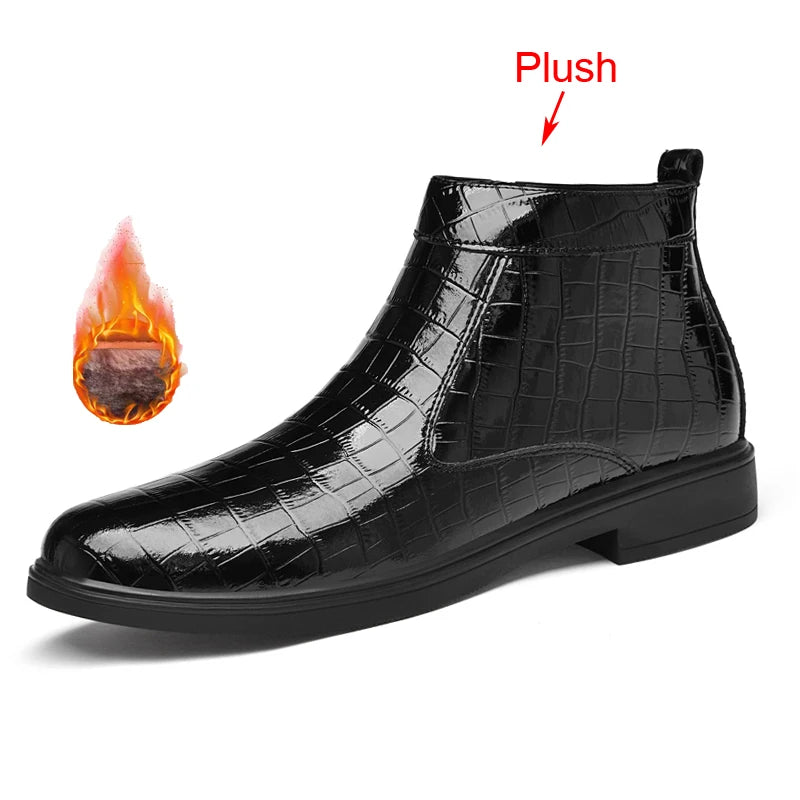 Autumn Winter Mens Patent Leather Boots Men Casual Brown Black Ankle Boots With Side Zipper Big Size 47 48