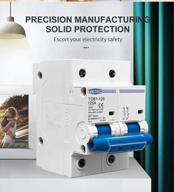 1P 2P 3P 4P 400V AC High-Current MCB Circuit Breaker Switch – 80A/100A/125A 35mm DIN Rail Short-Circuit Overload Protection 10kA