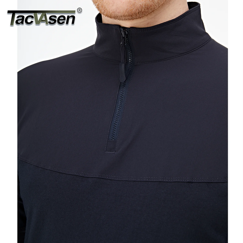 TACVASEN 1/4 Zip T-shirts Lightweight Men's Long Sleeve Safari Wear Resistant Outdoor Training Work Shirts Pullover Tops Male