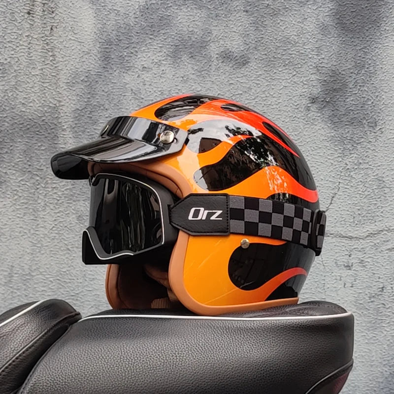 3/4 open face Three-quarters retro helmet motorcycle for men and women winter warm cruise American half helmet DOT Approved