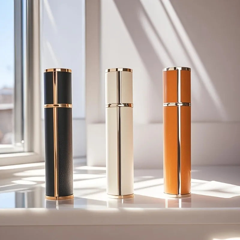 Premium Matte Mini Perfume Atomizer 1pc 10ml, LeakProof Nozzle, Metal Matte Material, Glass Inner Bottle, white、black and orange