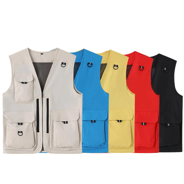 Cool Silk Cotton Multi-Pocket Deep V-Neck Vest Bright Color Men's and Women's Same Style Photography Work Clothes Team Uniform