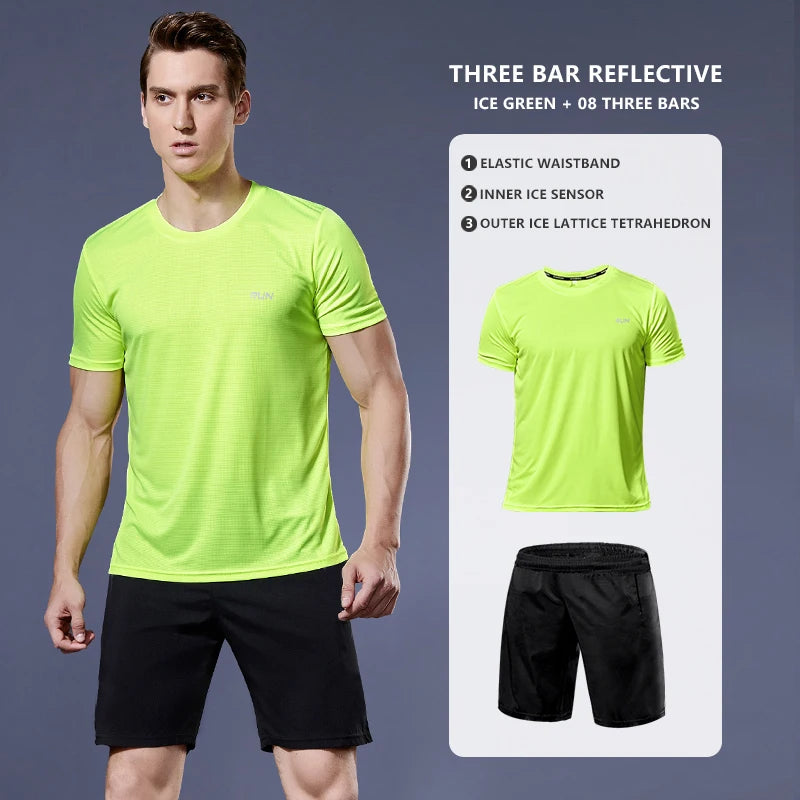 Men's Running Jogging Gym Fitness Tracksuit 2PCS Compression Workout Exercise Tight Fit Athletic Sportswear