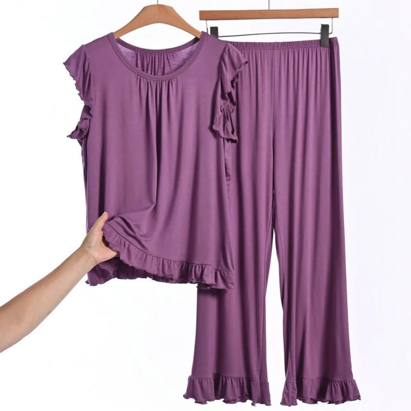 Modal Thin Sleepwear Woman 2 Piece Pajamas Set Summer Sleeveless Top Nightwear 2XL-8XL Large Loungewear Female Pyjamas Suits