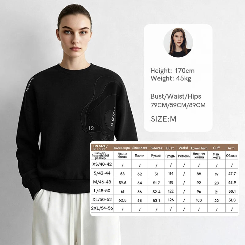 Amii Woman Sweatshirts 2026 Autumn New Crew Neck Drop Shoulder Long-sleeve Top Letter Embroidered Loose Casual Sweater 12623010