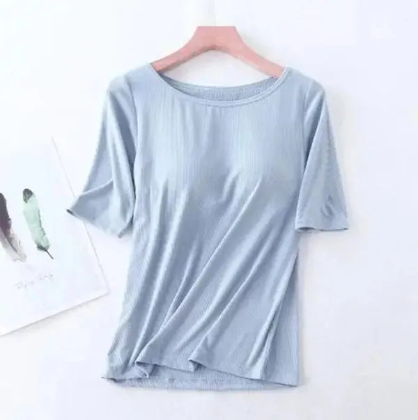 One Piece Pajamas Tops For Women New Short Sleeve Modal Cotton Sleepwear T-shirt Chest Pad Casual Underwear Sleeping Pijama