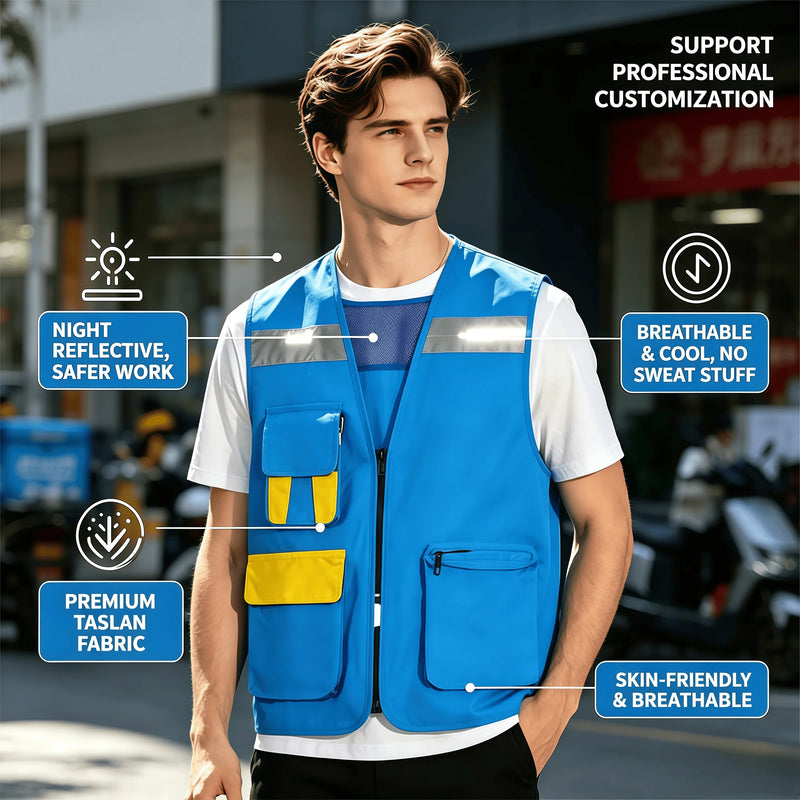 2026 New Vest for driving multi-pocket night protective sports vest breathable mesh coat work clothes printed logo