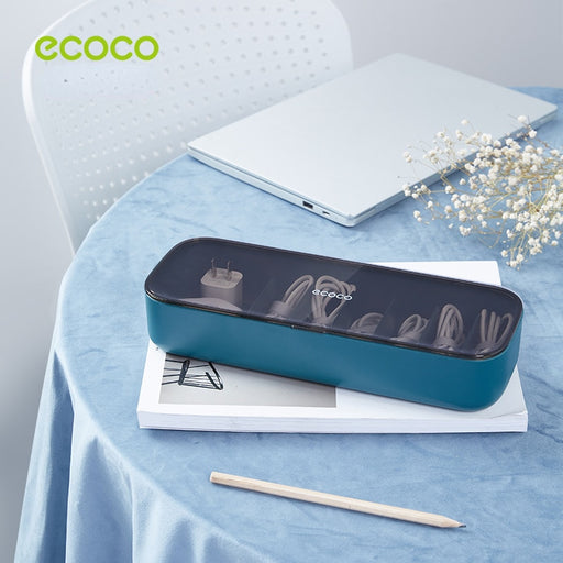 ECOCO Cable Storage Box Transparent Data Line Storage Container for Desk Stationery Multifunctional Headset Data Charging Line Green