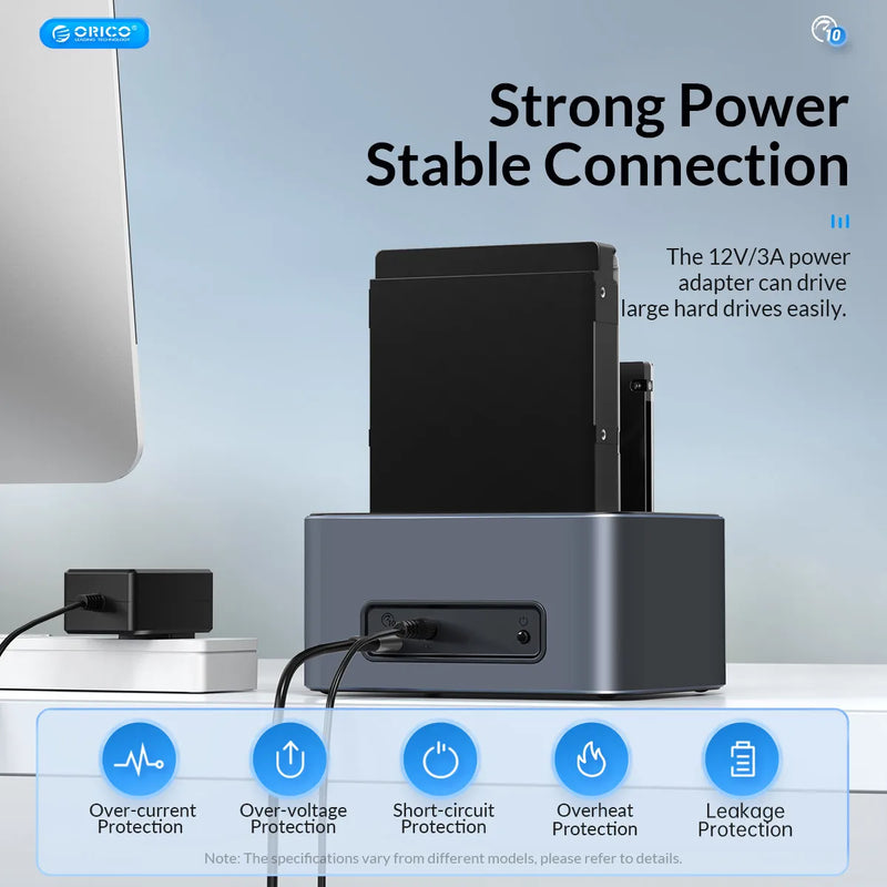 ORICO Aluminum Dual-bay Hard Drive Station Type-C 10Gbps with Offline Clone 2.5/3.5" HDD Case Heat Dissipation Stronger