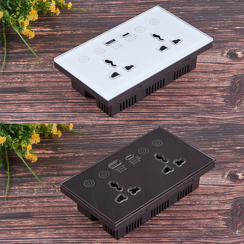 Tuya WIFI Smart Control Dual Wall  Power Socket Universal Electrical Plug Outlet with USB Type-C Touch Switch Alexa Google Voice