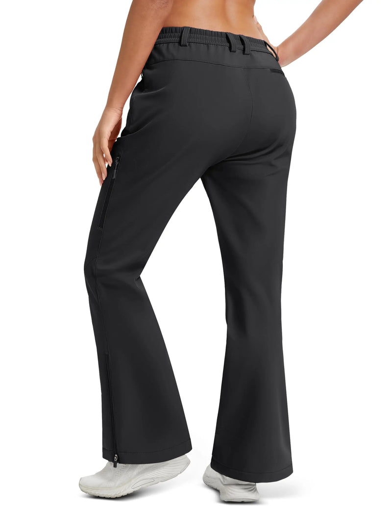 TACVASEN Women's Winter Fleece Lined Flare Pants Waterproof Fit Over Boots Thermal Ski Pants Outdoor Golf Moveable Pants