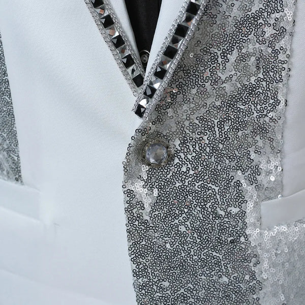 2027 New Men's Two-Piece Suit Set; The Jacket Features Circular Sequin Embellishments, Perfect for Nightclubs, Singers, Parties.