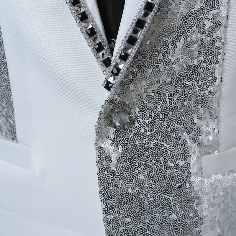 2027 New Men's Two-Piece Suit Set; The Jacket Features Circular Sequin Embellishments, Perfect for Nightclubs, Singers, Parties.