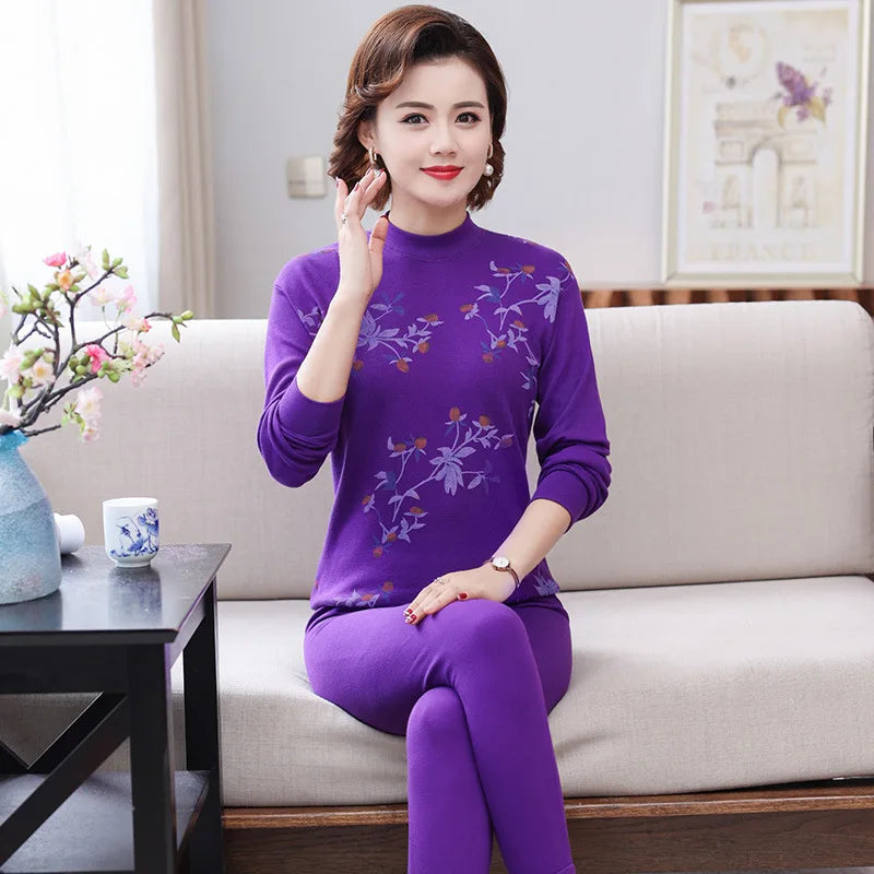 Pajamas Women Autumn Winter Long Sleeve Loungewear Set Pure Cotton Middle Aged Mother Home Clothing Large Size Sleep Pijama