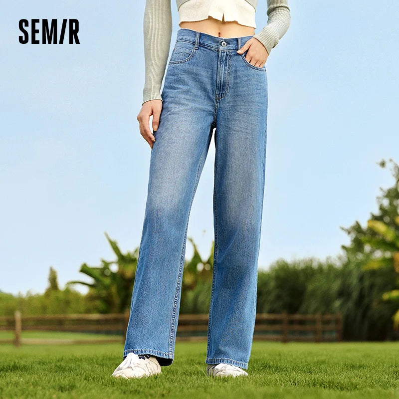 Semir Cotton Pants  High Waist Loose Women 2025 Autumn Slim Fit Retro Style Long Denim Jeans Casual Comfortable Fit