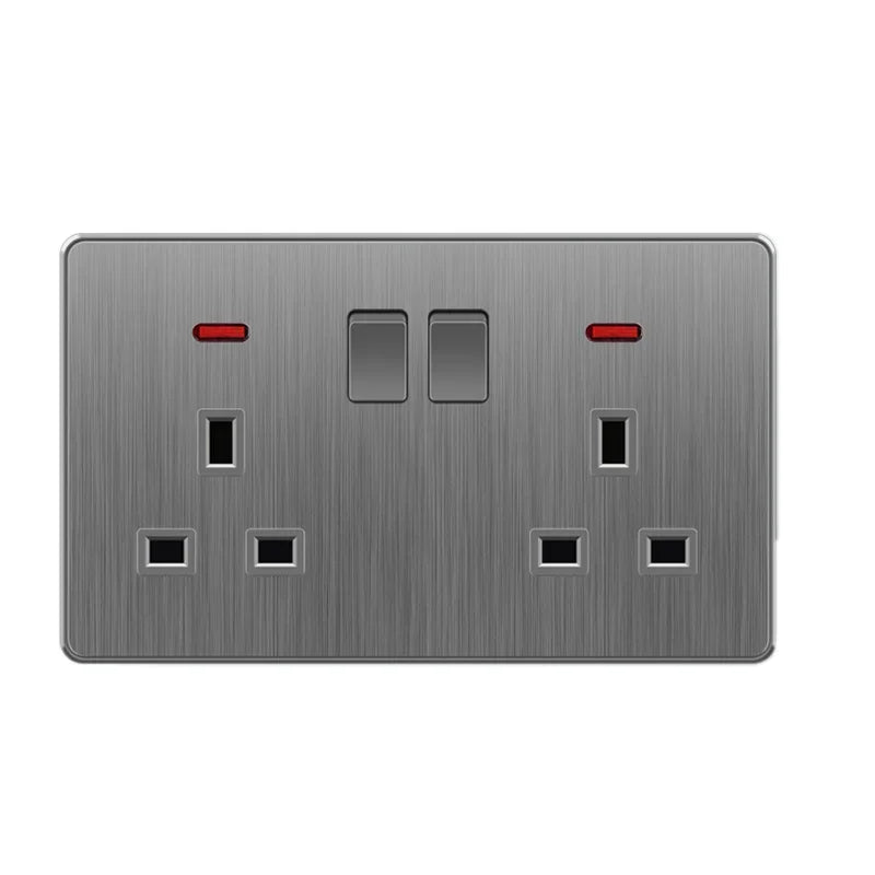 Nordic style large tilt plate grey 13A British standard electrical switch socket, universal wall dual socket with USB port 2.1A