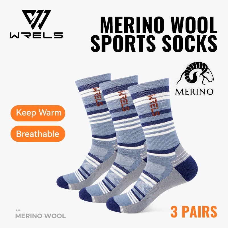 WRELS 1/2/3pairs Merino Wool Socks Compression Thick Cushion Warm Walking Moisture Wicking Non-Slip Hiking Wool Socks