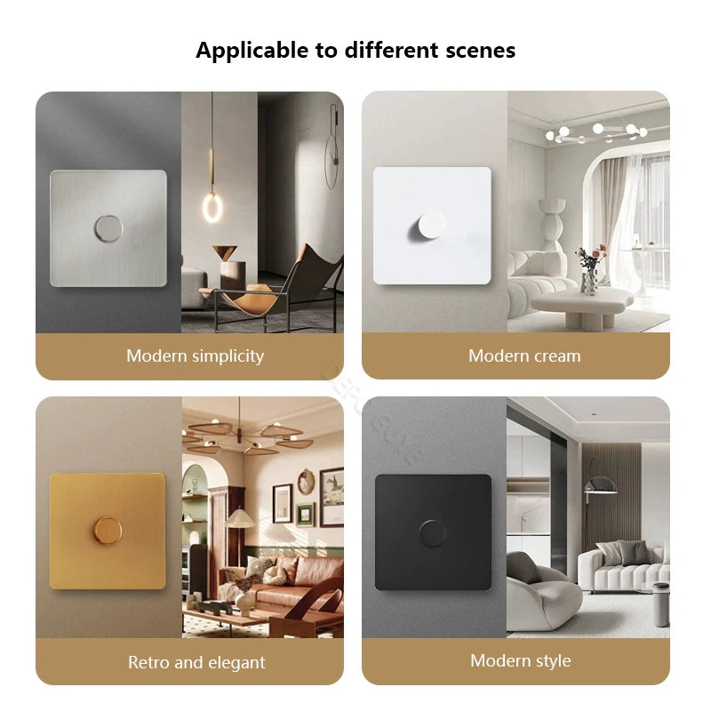 EU UK Standard Single Dimmer Switch Knob Wall Light Switch Black/White/Silver/Gold Stainless Steel Panel Speed Fan Contro Switch
