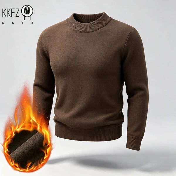 Mens Insulated Crew Neck Pullover Long Sleeve Ribbed Edge Knit Top For Urban Casual Style And Cold���Season Scenarios