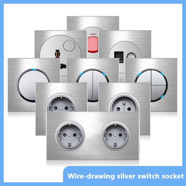 រន្ធដោតភ្លើងជញ្ជាំង LED ប្រណីតរបស់អឺរ៉ុប ចក្រភពអង់គ្លេស FR 1 2 3 4 ចង្កោម 1 2 ផ្លូវ បើក/បិទ ប៊ូតុងមូលធ្វើពីអាលុយមីញ៉ូមសម្រាប់ប្រើប្រាស់ក្នុងផ្ទះ
