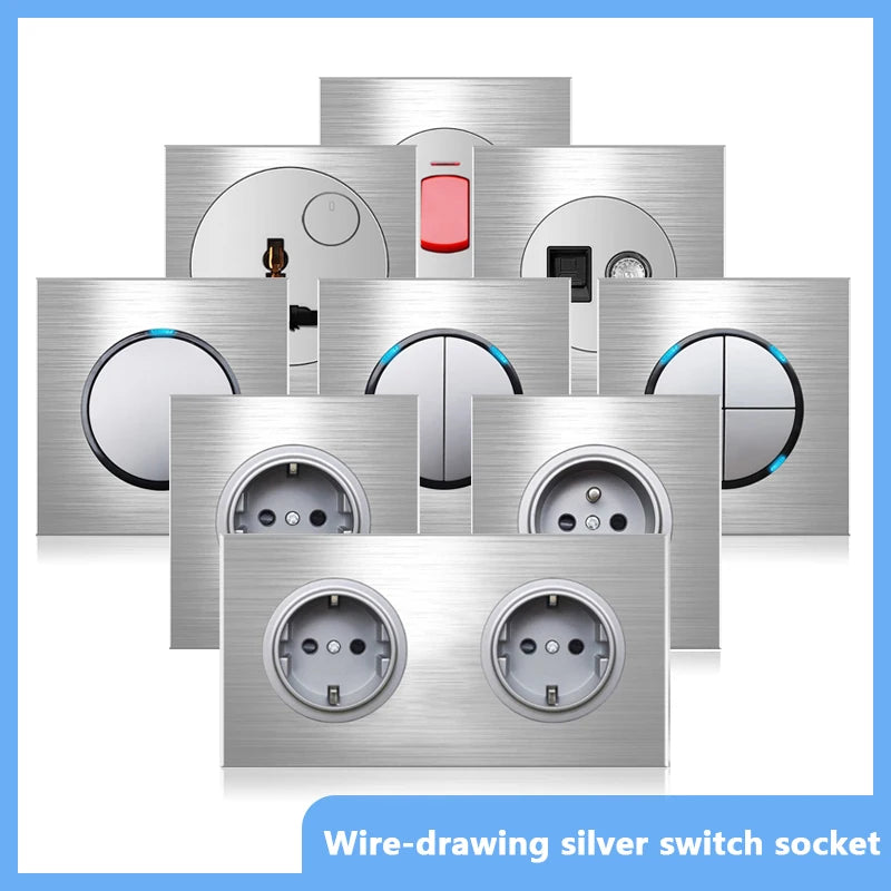Europe UK FR Luxury LED Wall Light Switch Socket,1 2 3 4 gang 1 2way On/Off aluminum alloy Round Button household Switch panel