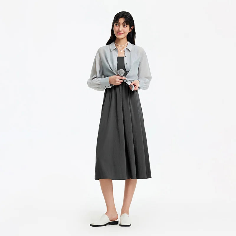 Semir Women Dress U Neck Slip Lapel 2026 Summer Commute Minimalist Two Piece Set Elegant Office Daily Soft Top
