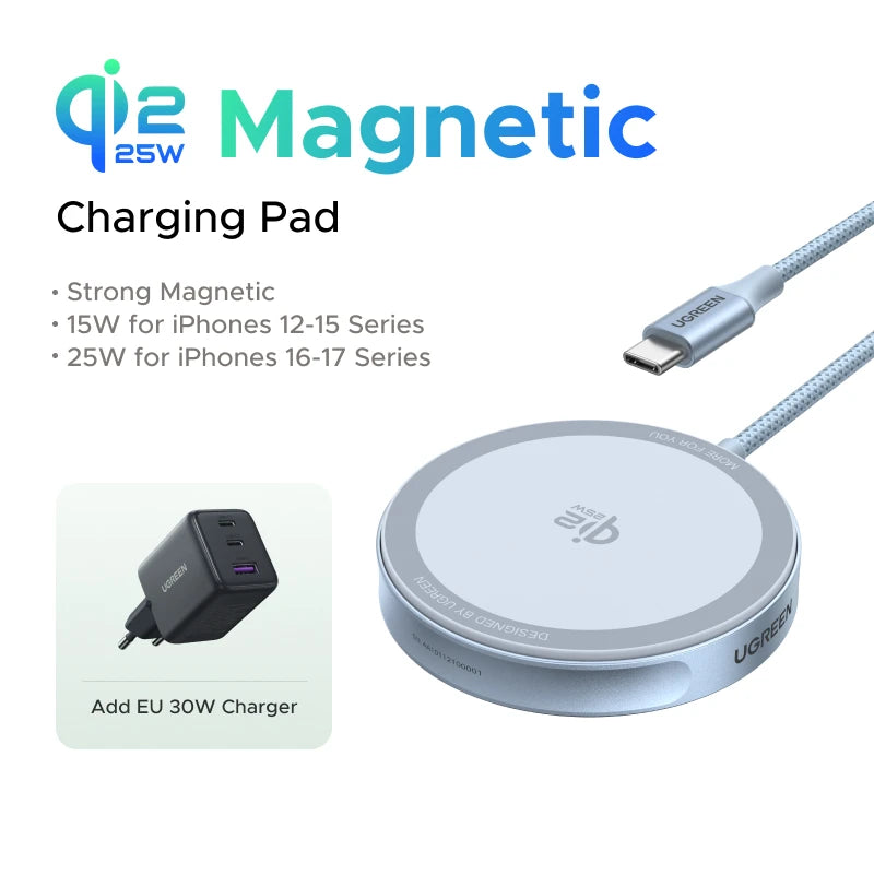 UGREEN Magflow Qi2.2 25W Wireless Charger For iPhone 17 16 Pro Max Fast Charging Qi2 Certified Magnetic Phone Charging Pad