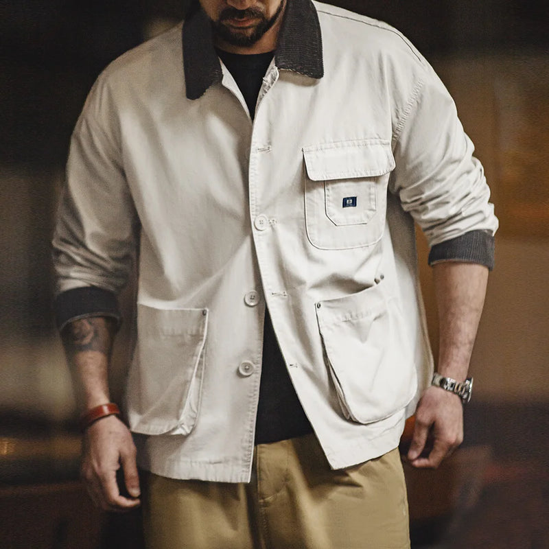 អាវក្រៅ Maden ថ្មីរបស់អាមេរិក Retro Hunting Lapel Plus Size Short Jackets Men's Outwear Spring and Autumn Brand Clothing