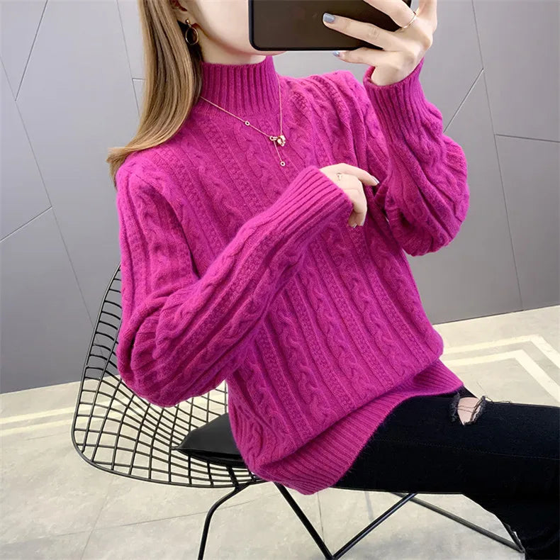 Korean Turtleneck Slim Thicken Knitted Pullovers Womens Clothing 2026 Autumn Winter Sweater Casual Warm Knitwear Tops свите
