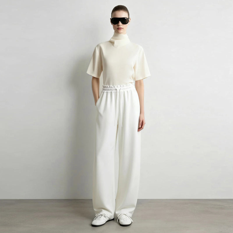Amii Women Pants Minimalist Elastic Waist Loose Wide Leg Trousers 2026 Autumn New Commute Cotton Blend Woman Clothes 12623004