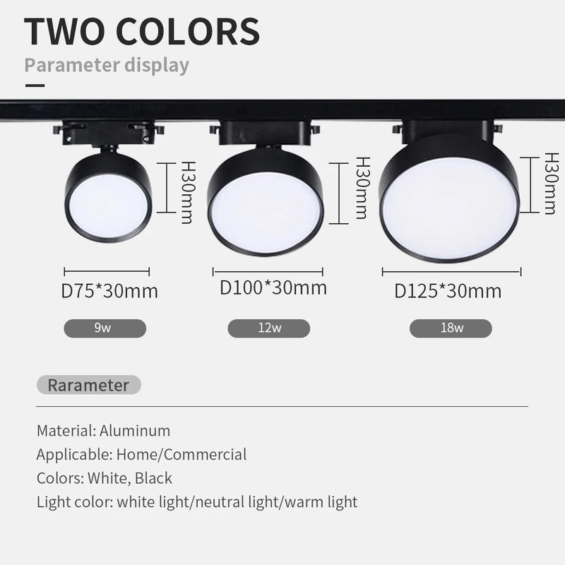 ភ្លើង តាមដាន រាង មូល LED 18W អាច បន្ថយ ពន្លឺ បាន 60° ប្រព័ន្ធ ភ្លើង បំភ្លឺ ផ្ទះ ភ្លើង តាមដាន អាលុយមីញ៉ូម អាច ចល័ត បាន