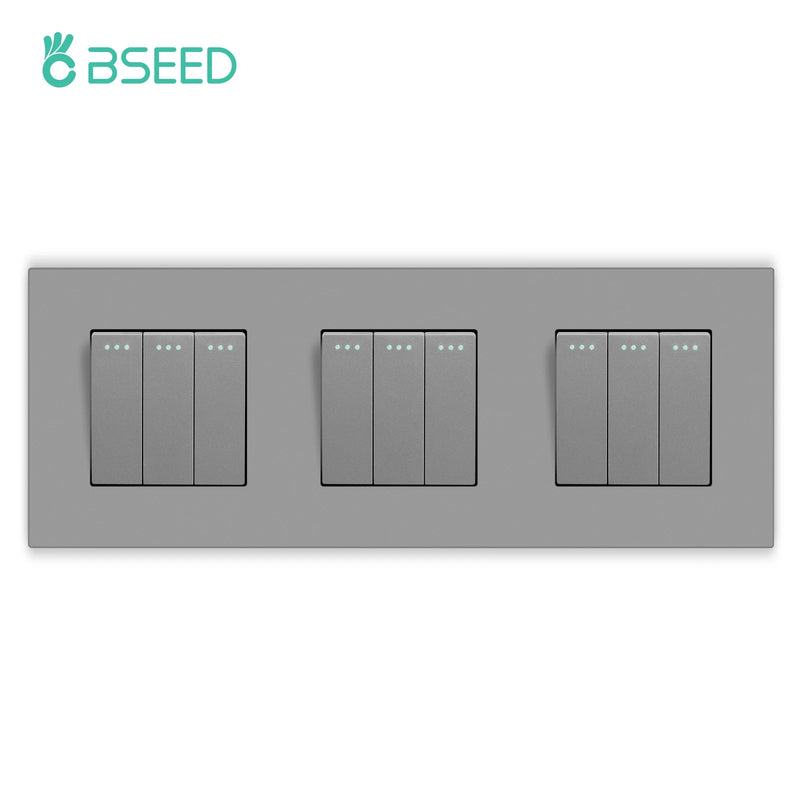 BSEED Button Light Switch 1/2/3Gang 1Way Wall Light Switch Plus Wall Power Socket Gray Plastic Frame Switch On Off