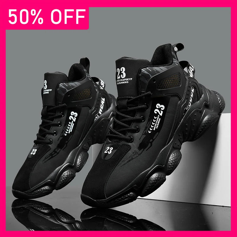 Mens Running Shoes 2026 New High Top Thick Bottom Non-Slip Lace-up Trendy Daily Leisure Comfortable Sneakers for Men