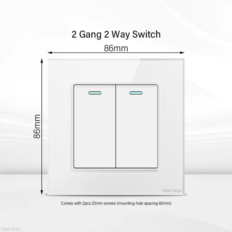 UK Standard 18W Type-C Fast Charging Universal Dual 3pin Power Outlet,White Tempered glass Wall light Switch Panel  For Home