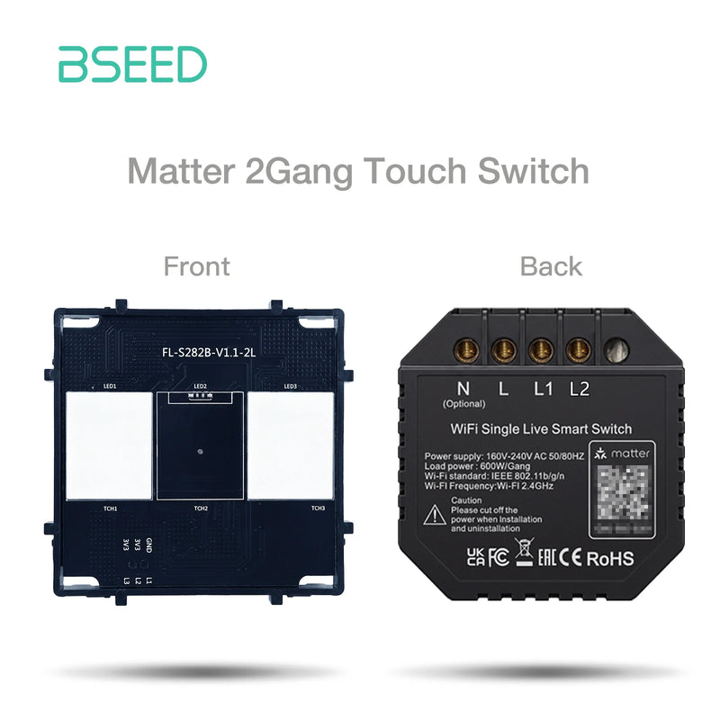 BSEED 1/2/3Gang Matter Touch Switch Module Smart Light Switch Part Tuya Smart Life APP EU Socket Outlets Glass Panel Combination