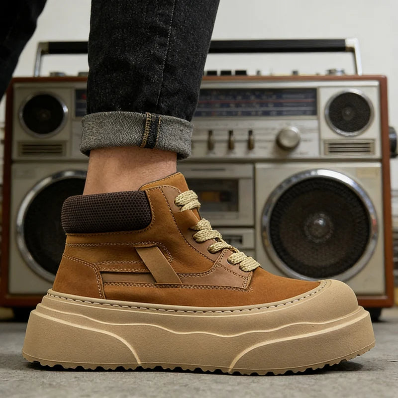 Men's Thick-Sole Casual Boots Four Seasons New Breathable Soft-Sole Non-Slip Outdoor Sports Tide Shoes Versatile Tooling Boots