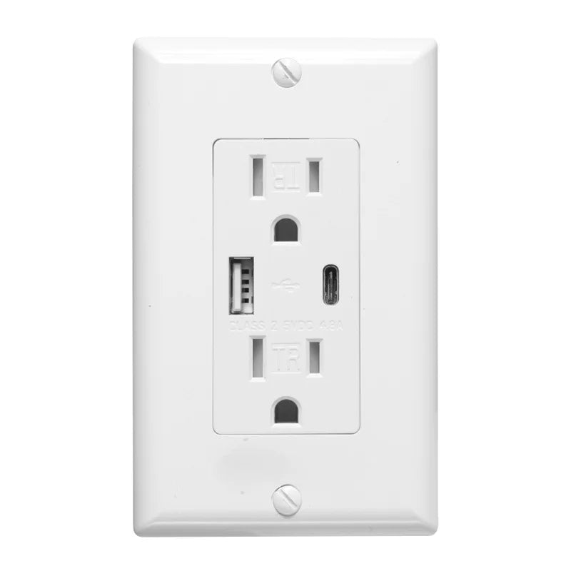 Us Standard 20amp Wall socket with 4AUSB port,American 15amp socket with power leakage protection,TypeC Smart 4.8A Fast Charging